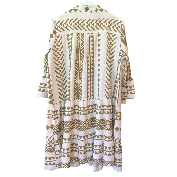 Silk & Sand Khaki White Geometric Print Flouncy Boho Dress or Coverup Size LP - Picture 5 of 11